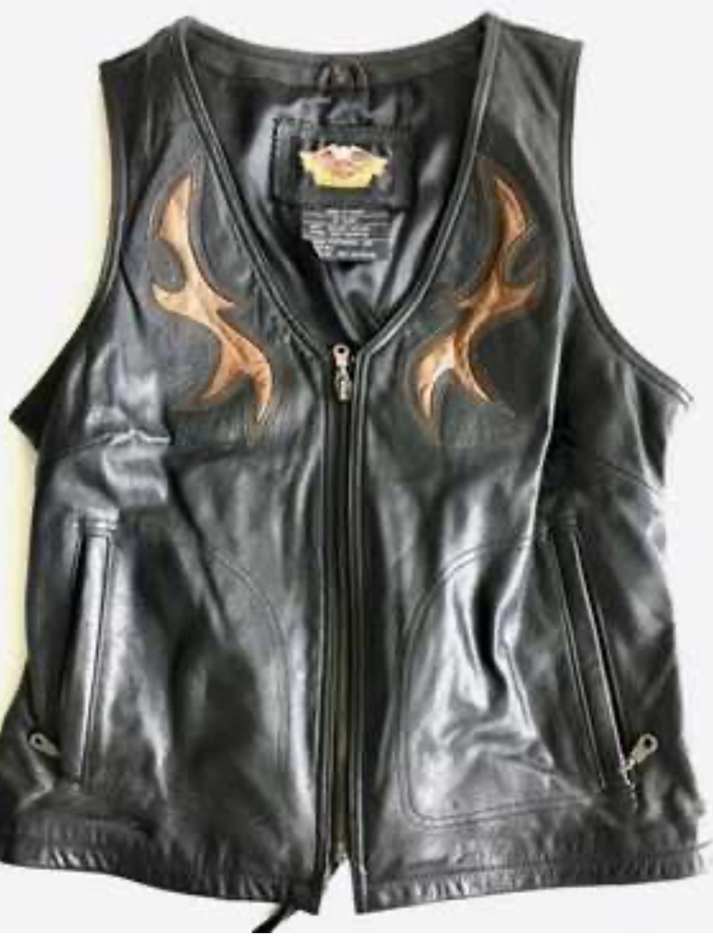 Harley-Davidson Black Leather Vest with Brass-Tone Zip